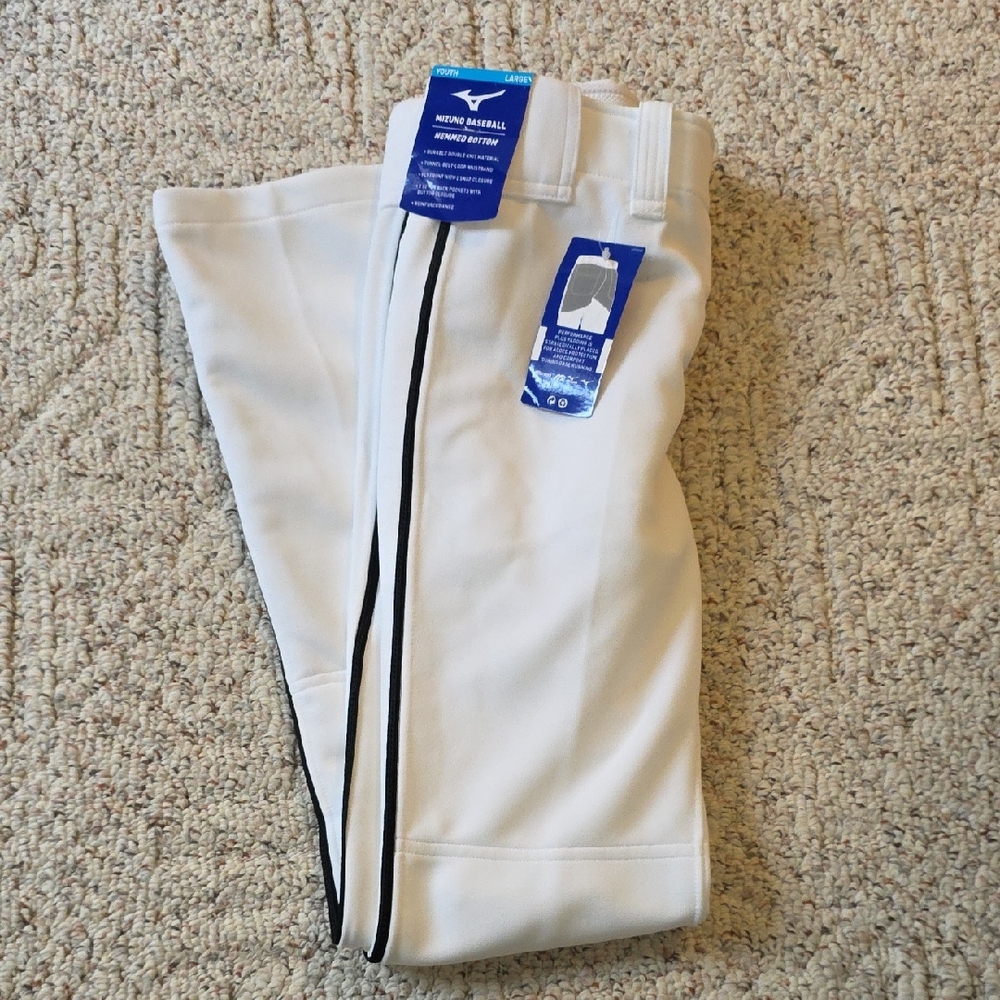 Mizuno White Baseball Pants with Black Side Stripe